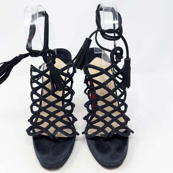 Christian Louboutin Salsbourg 120 Platform Suede Black Sandals Heels EU 38 US 8 - Picture 2 of 13